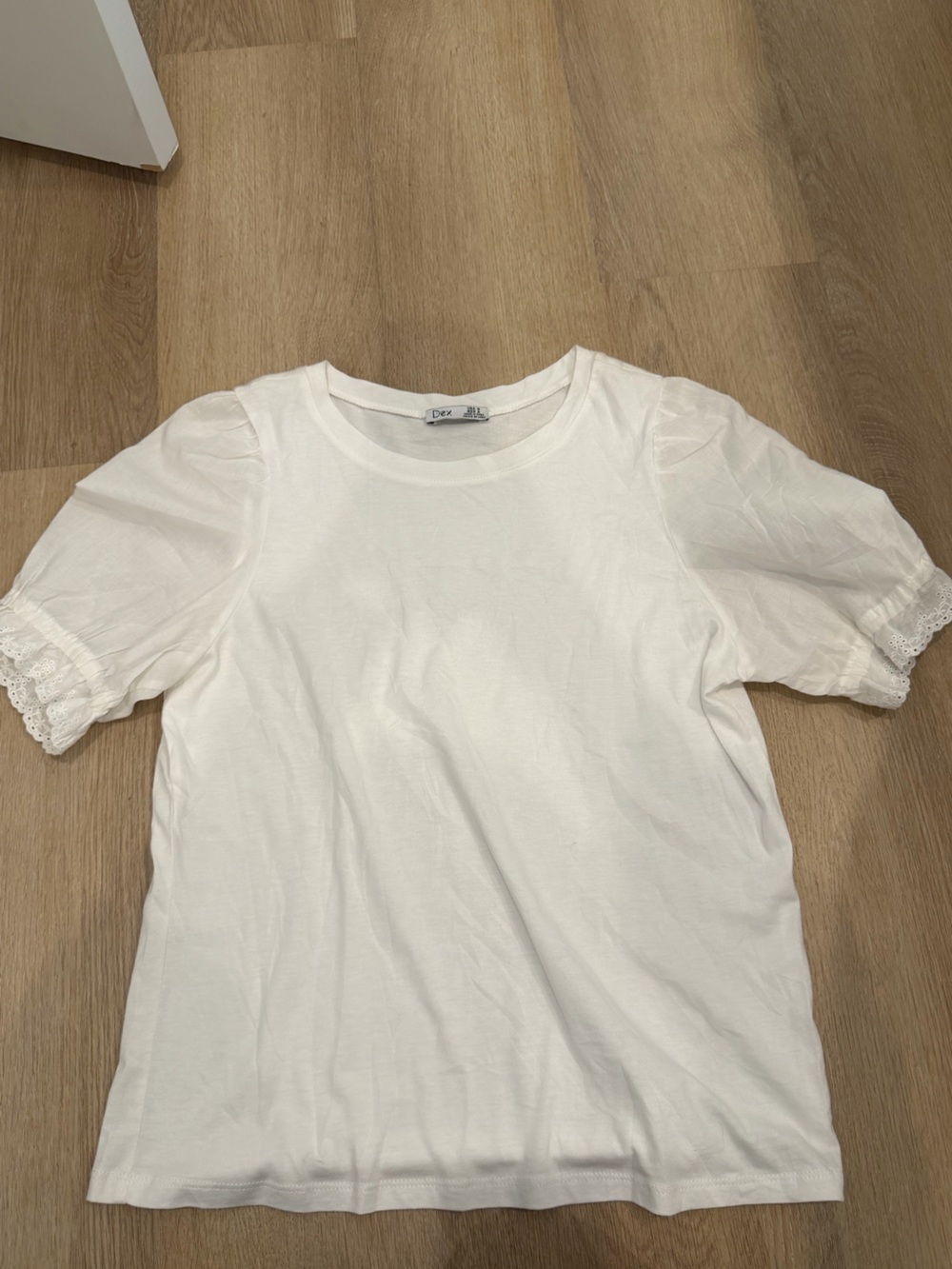 Dex White Puff Sleeve Tee with Eyelet Trim
